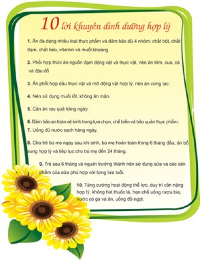 10 Lời khuyên dinh dưỡng hợp lý