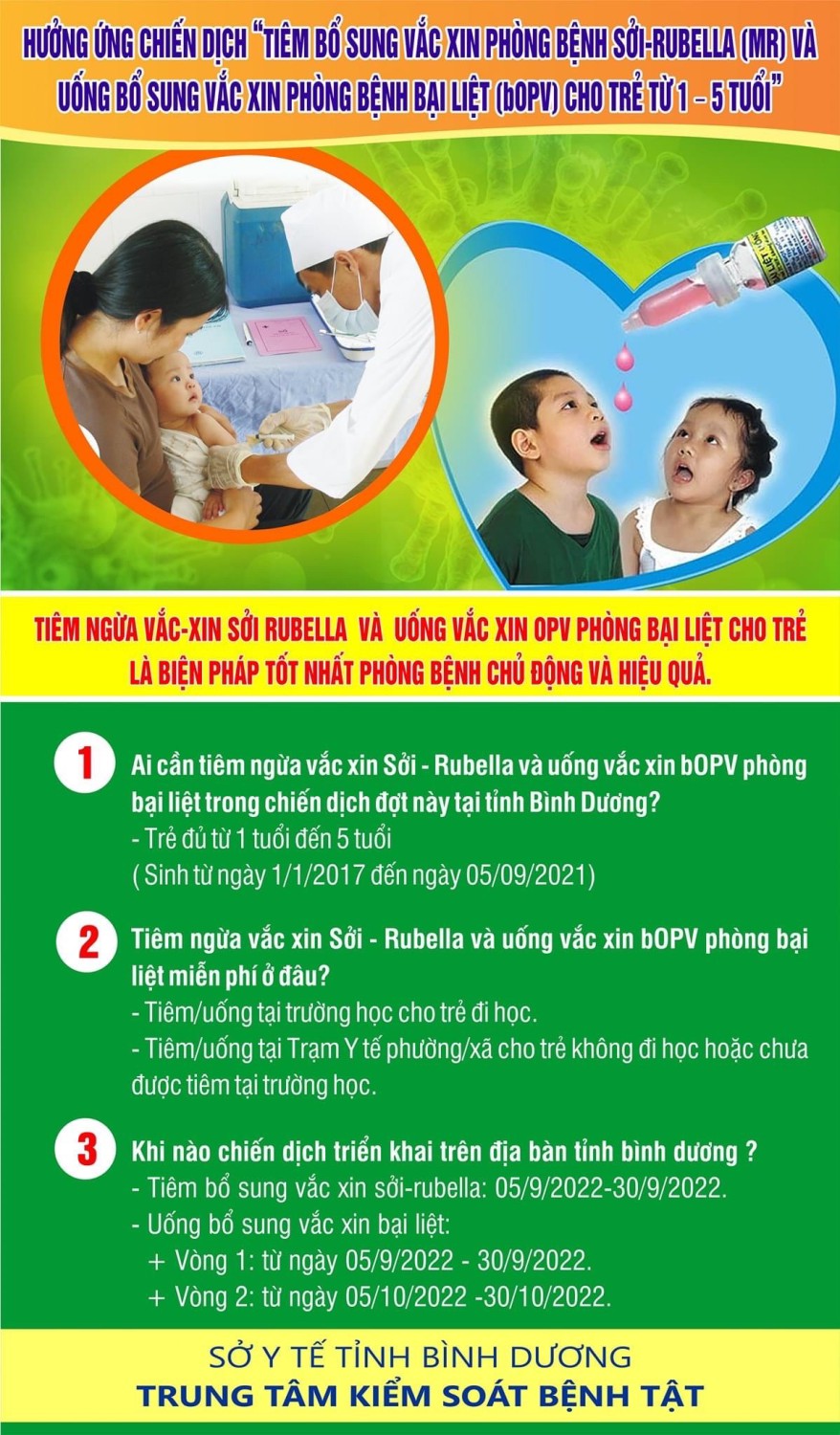 Hưởng ứng chiến dịch "Tiêm bổ sung vắc xin phòng bệnh Sởi-Rubella (MR) và uống bổ sung vắc xin phòng bệnh bại liệt (boPV) cho trẻ từ 1 - 5 tuổi "